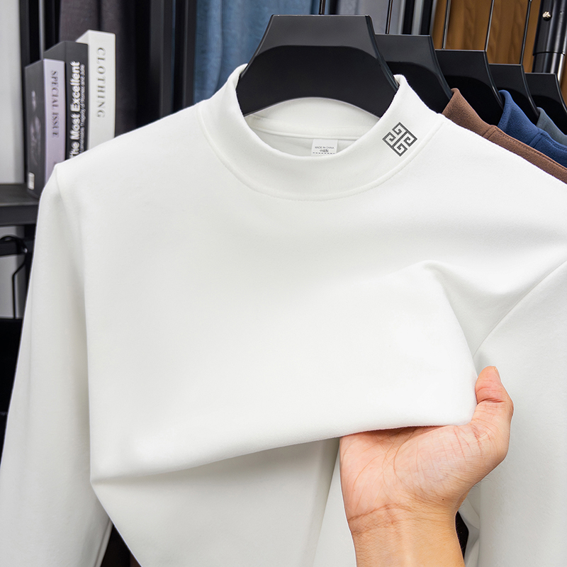 Men Formal Office Wear Shirts - デロンボトムシャツメンズインナーウェア春/秋新作ハーフハイカラーパーカー両面ベルベット厚手の下着