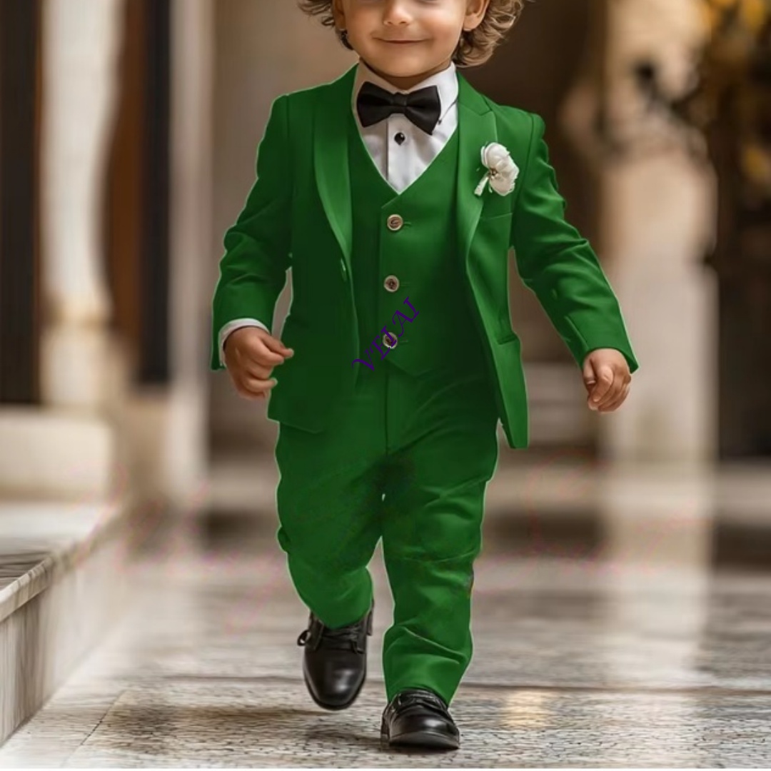 Mens Formal - 3ピースボーイズタキシードスーツセットカスタムブレザージャケットパンツベストフォーマルウェディングキッズ服男の子用2-16歳