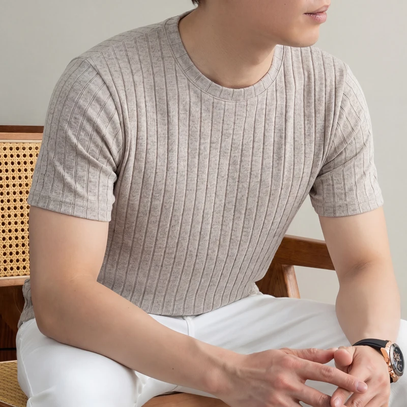 Men'S Formal Wear Accessories - ビジネスカジュアル リブ編みTシャツ メンズ 半袖 ソフトな生地 快適なフィット感