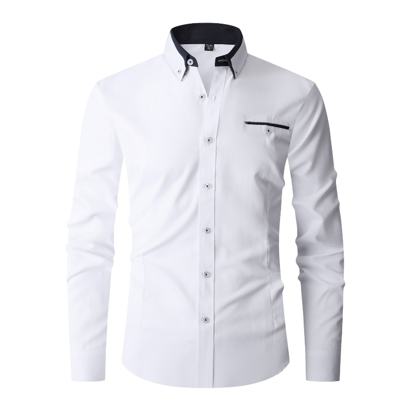 Mens Formal - 男性フォーマルシャツ長袖オフィス無地抗しわファッションビジネスカジュアルソーシャルポケットオフィス白ドレスシャツ男