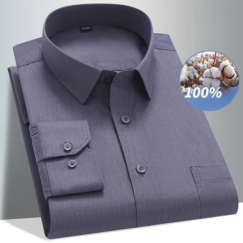 Men Formal Office Wear Shirts - 8XL 100%綿 長袖シャツ メンズ フォーマル オフィスウェア