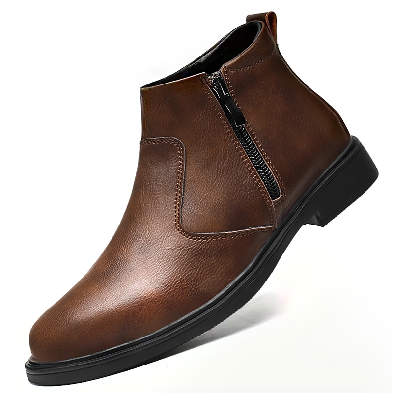 Mens Formal - 秋と冬の新しいメンズハイカットレザーシューズ、ジッパー付きレザーブーツ、ファッショナブルで多用途なビジネスカジュアルシューズ、メンズフォーマルシューズ、チェルシーブーツ
