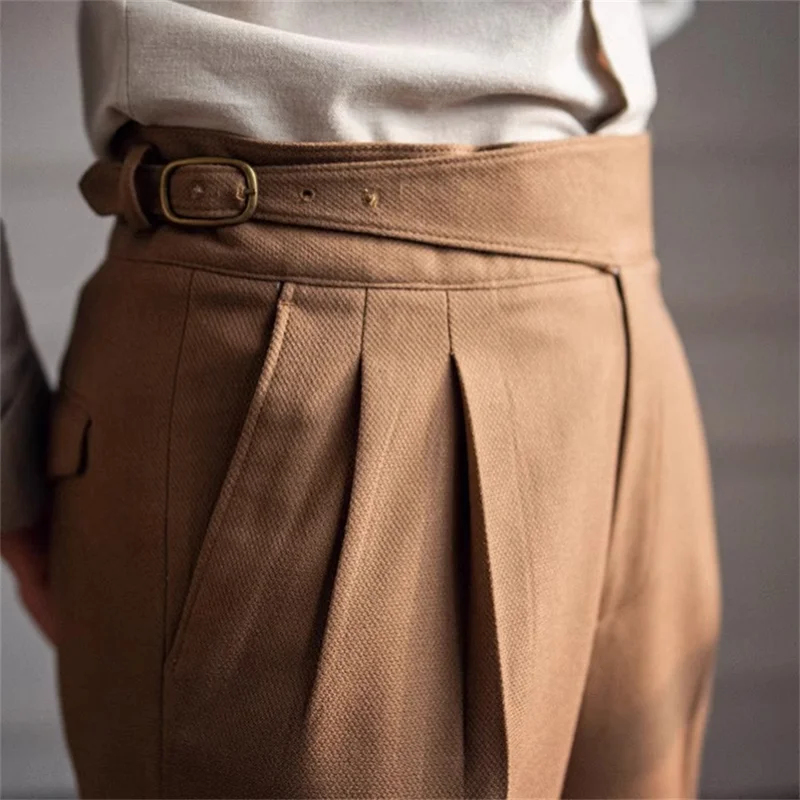 Men'S Formal Wear Belt - 2026 新しい男性スーツズボン春秋トレンディベルトハイウエストパンツ男性ビジネスオフィスプリーツストレートパンツストリートウェア