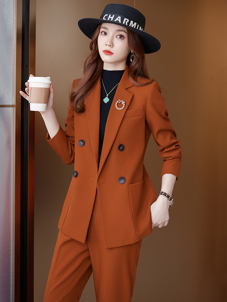 Men'S Formal Wear No Suit - レディース2ピースビジネススーツセット、ポケット付きダブルブレストブレザー＆ハイウエスト仕立てトラウザーズ、フォーマルオフィスワークウェア