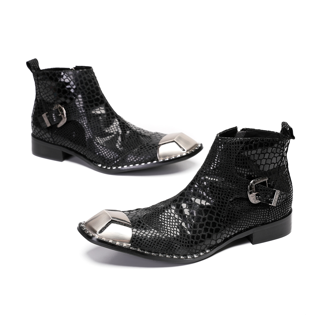 Mens Formal - 英国黒牛革男性パーティードレスブーツプラスサイズジッパーオートバイショートブーツ男性ビジネスアンクルブーツフォーマルシューズ