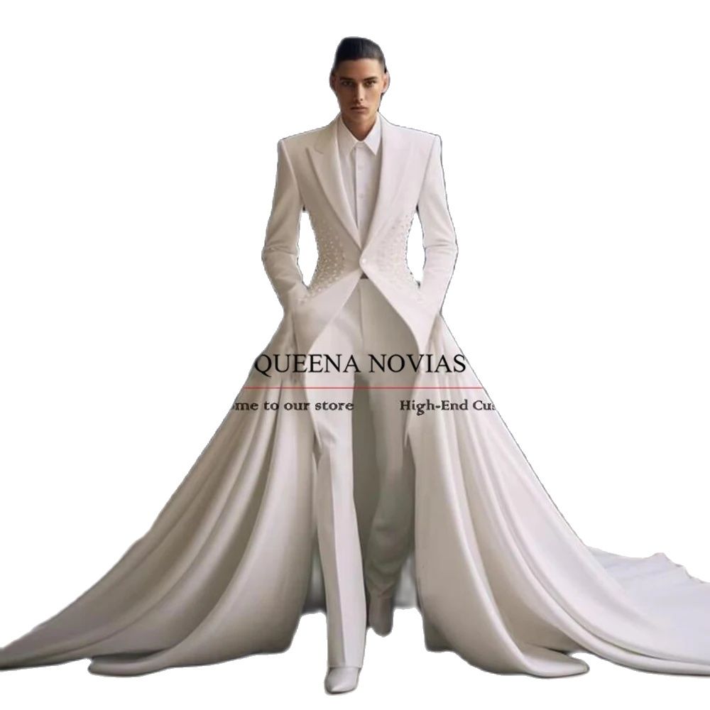 Men'S Formal Wear No Suit - エレガントなパール付きメンズスーツ、可動式ケープ付きロングカスタムメンズウェディングタキシード、フォーマルパーティー、宴会衣装、男性用スーツ2026