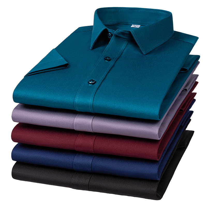 Men Formal Office Wear Shirts - メンズノンアイロンしわ防止ストレッチシャツ スリムフィット ビジネスカジュアル フォーマル 半袖＆長袖 オフィスワークウェア