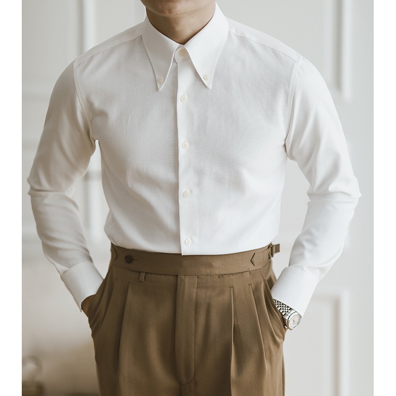 Mens Formal - オックスフォードシャツ メンズ 長袖 ビジネス ドレスシャツ ラージネック