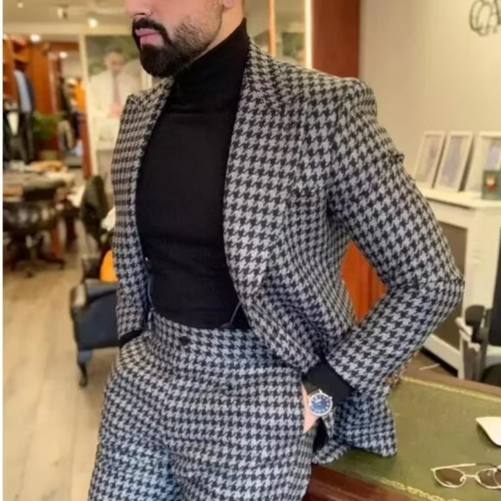 千鳥格子柄ヴィンテージメンズスーツ、ピークラペル、2ピースブ - Men'S Vintage Formal Wear のレビューと価格