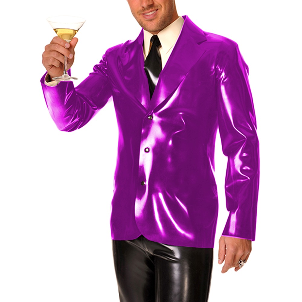 メンズ長袖ビニールPVCレザーラペルカラーコート、ナイトパー - Men Formal Wear Look のレビューと価格