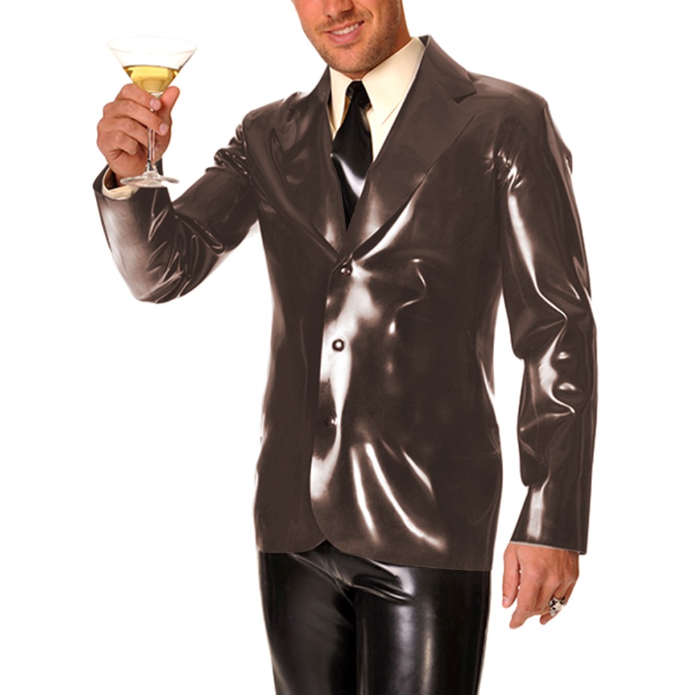 メンズ長袖ビニールPVCレザーラペルカラーコート、ナイトパー - Men Formal Wear Look のレビューと価格