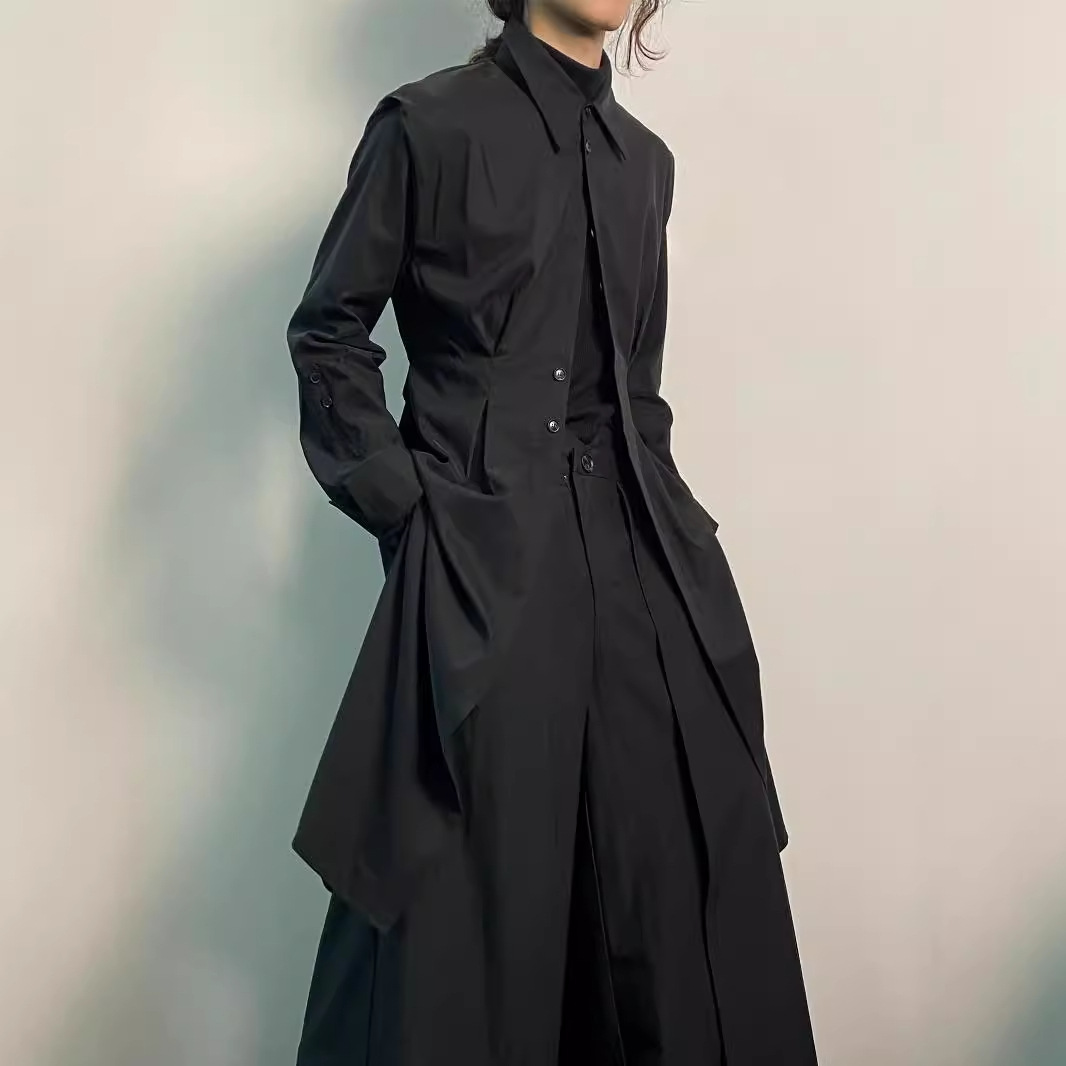Y2K ゴシックトレンチコート男性ダークアカデミアストリート - Men'S Formal Wear Belt のレビューと価格