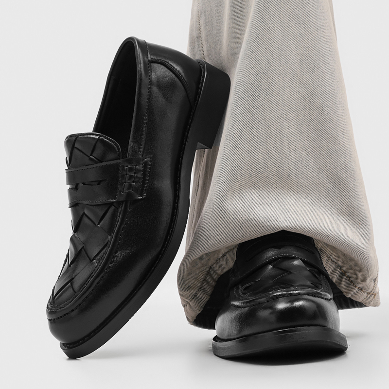 男性手作り織り込みペニーローファー ブラック ローヒール フ - Men'S Formal Office Wear Shoes のレビューと価格