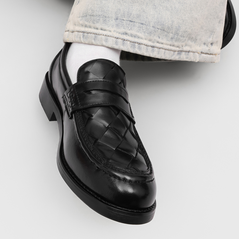 男性手作り織り込みペニーローファー ブラック ローヒール フ - Men'S Formal Office Wear Shoes のレビューと価格