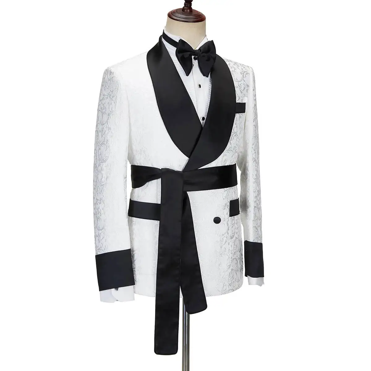 最新デザインメンズホワイト花柄 2 ピーススーツ (ブレザー - Men'S Formal Wear Belt のレビューと価格