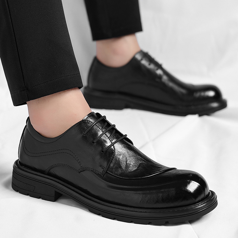 ブラウンの艶出し本革レースアップチャンキーソールフォーマルビ - Men'S Formal Office Wear Shoes のレビューと価格