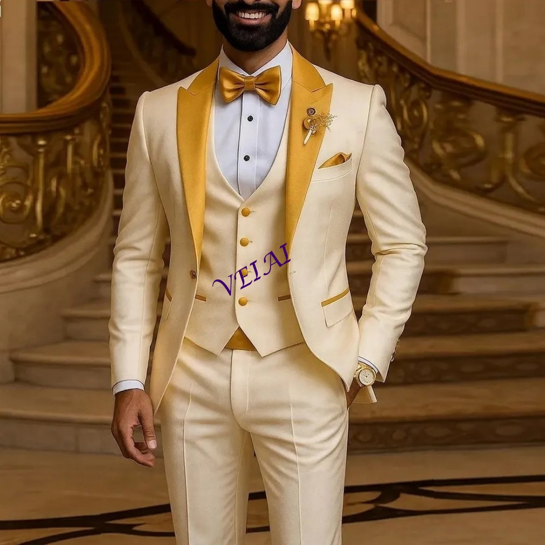 カスタムゴールドカラー アイボリー メンズスーツ 結婚式 パ - Men'S Formal Wear Accessories のレビューと価格