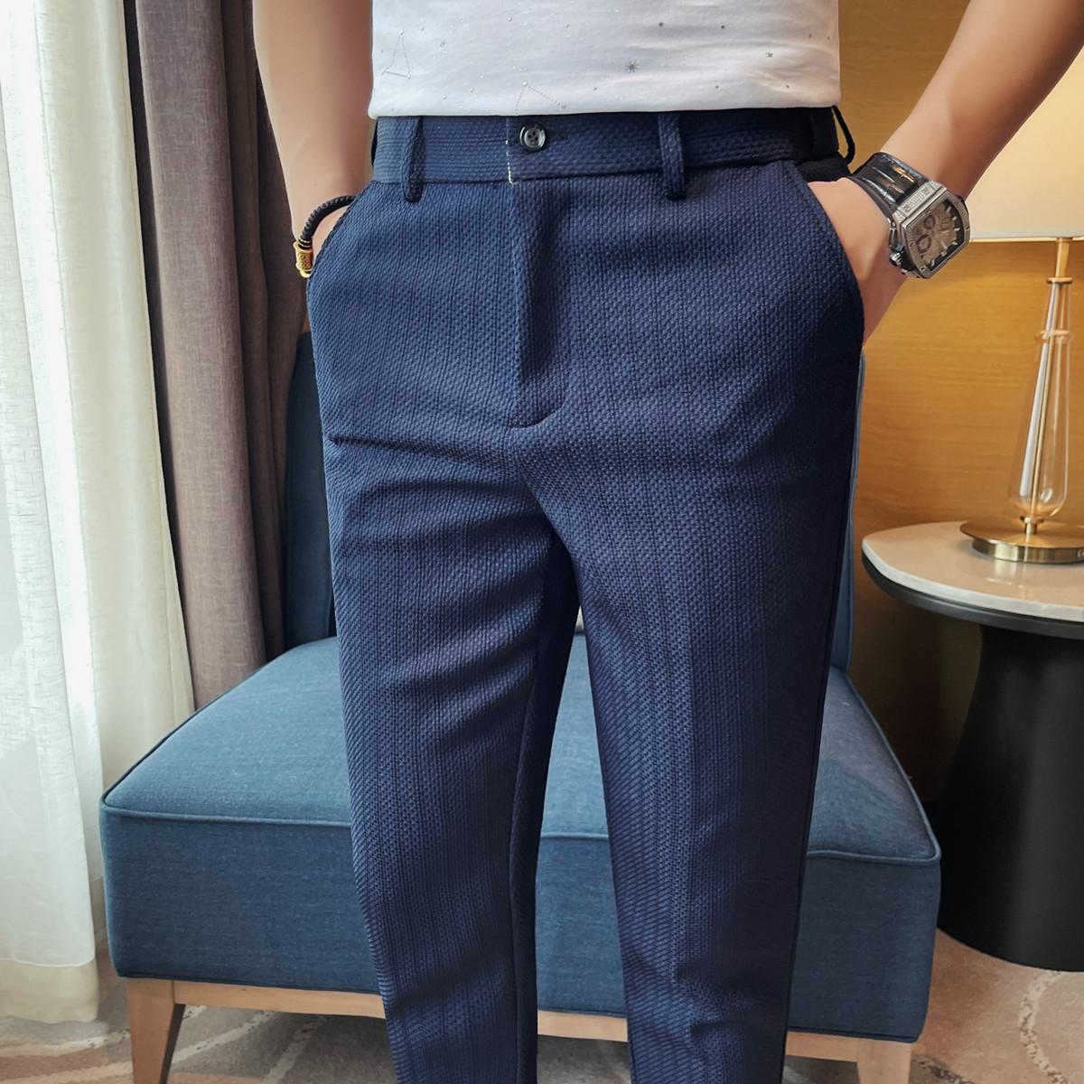 2025 春夏の新メンズ薄いストライプカジュアルパンツファッ - Men'S Formal Wear Accessories のレビューと価格
