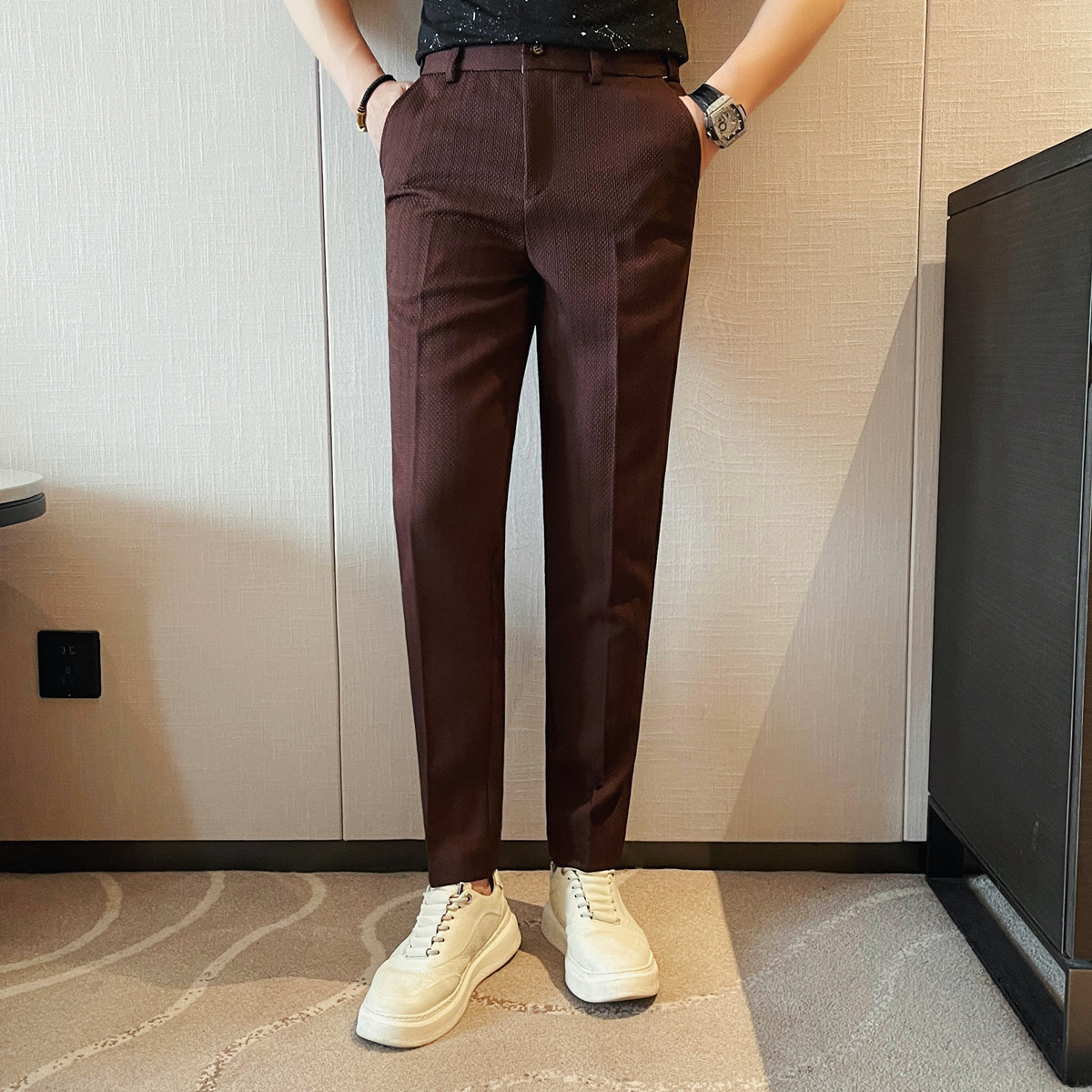 2025 春夏の新メンズ薄いストライプカジュアルパンツファッ - Men'S Formal Wear Accessories のレビューと価格