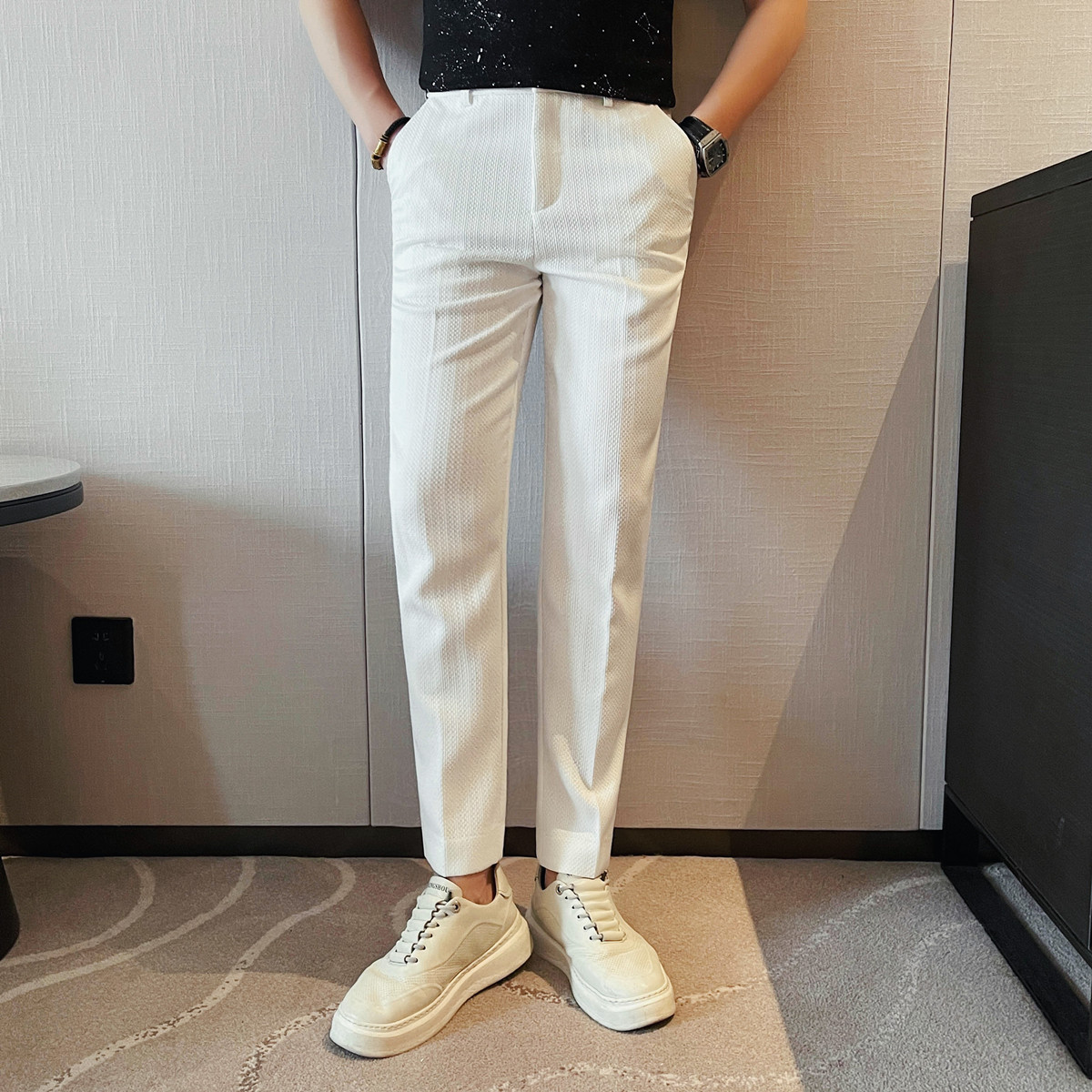2025 春夏の新メンズ薄いストライプカジュアルパンツファッ - Men'S Formal Wear Accessories のレビューと価格