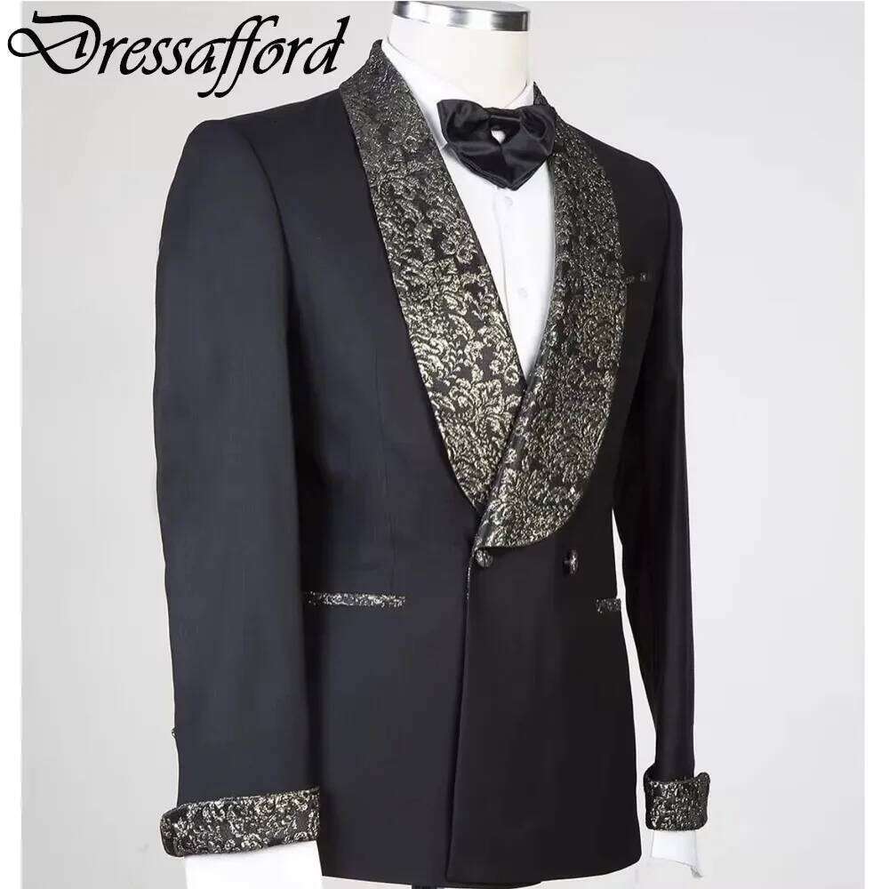 ブラックツーピースメンズスーツゴージャスなゴールドジャカード - Men'S Formal Wear No Suit のレビューと価格