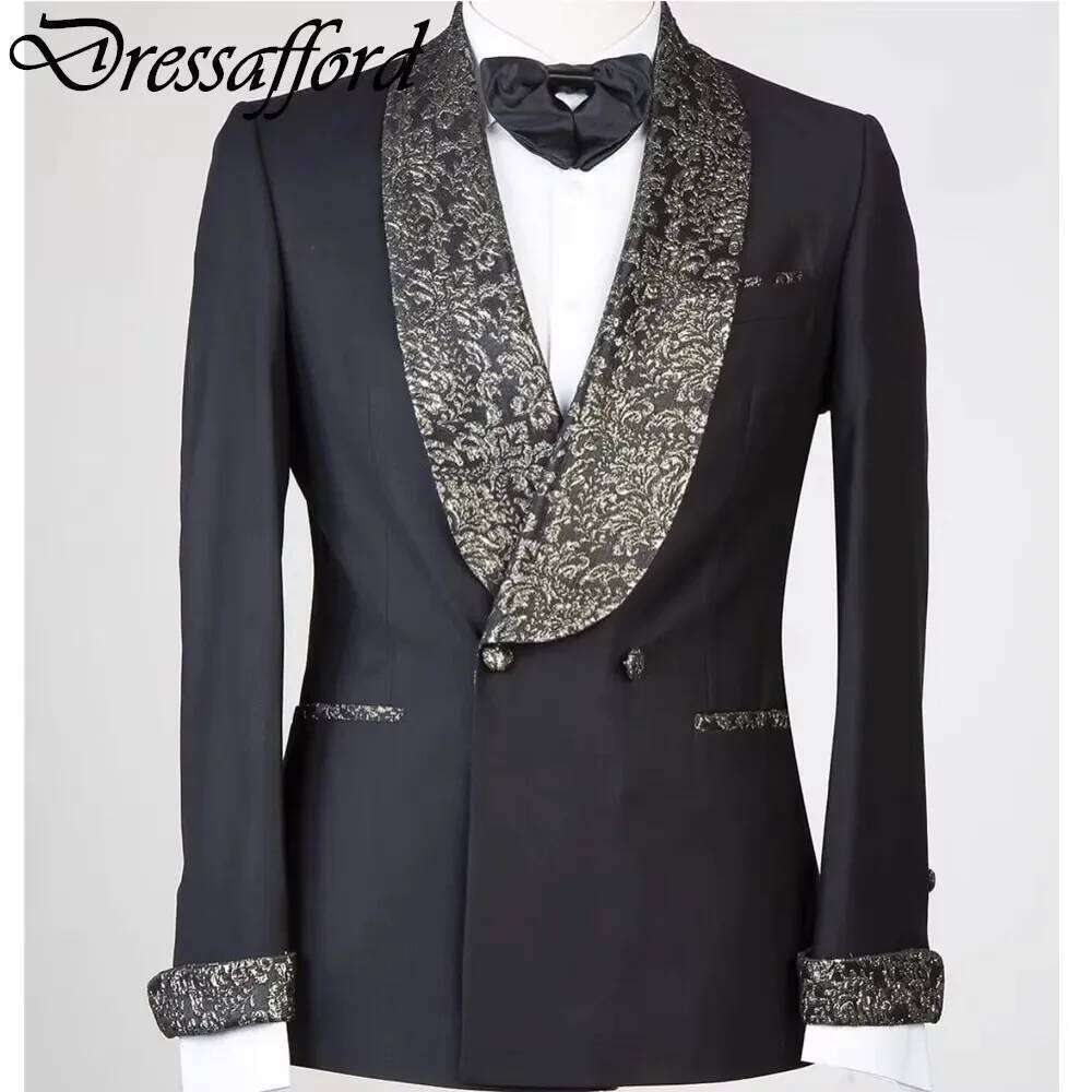 ブラックツーピースメンズスーツゴージャスなゴールドジャカード - Men'S Formal Wear No Suit のレビューと価格