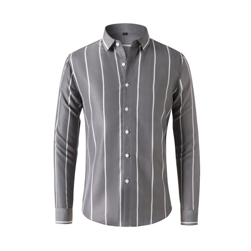 メンズストライプドレスシャツ長袖スリムフィットフォーマルビジ - Mens Formal のレビューと価格