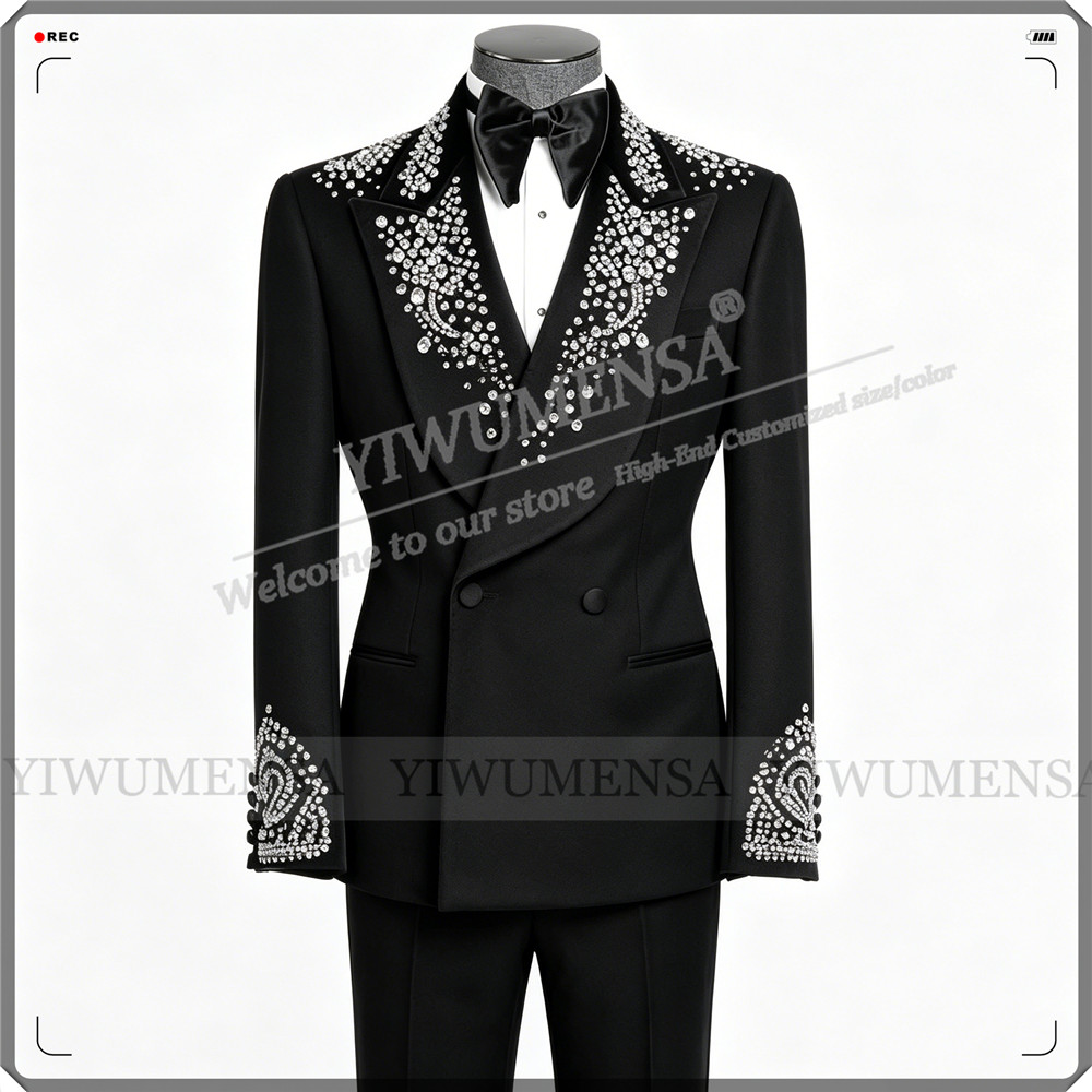 高級結婚式のスーツ男性用ラインストーンビーズジャケットパンツ - Men'S Formal Wear No Suit のレビューと価格