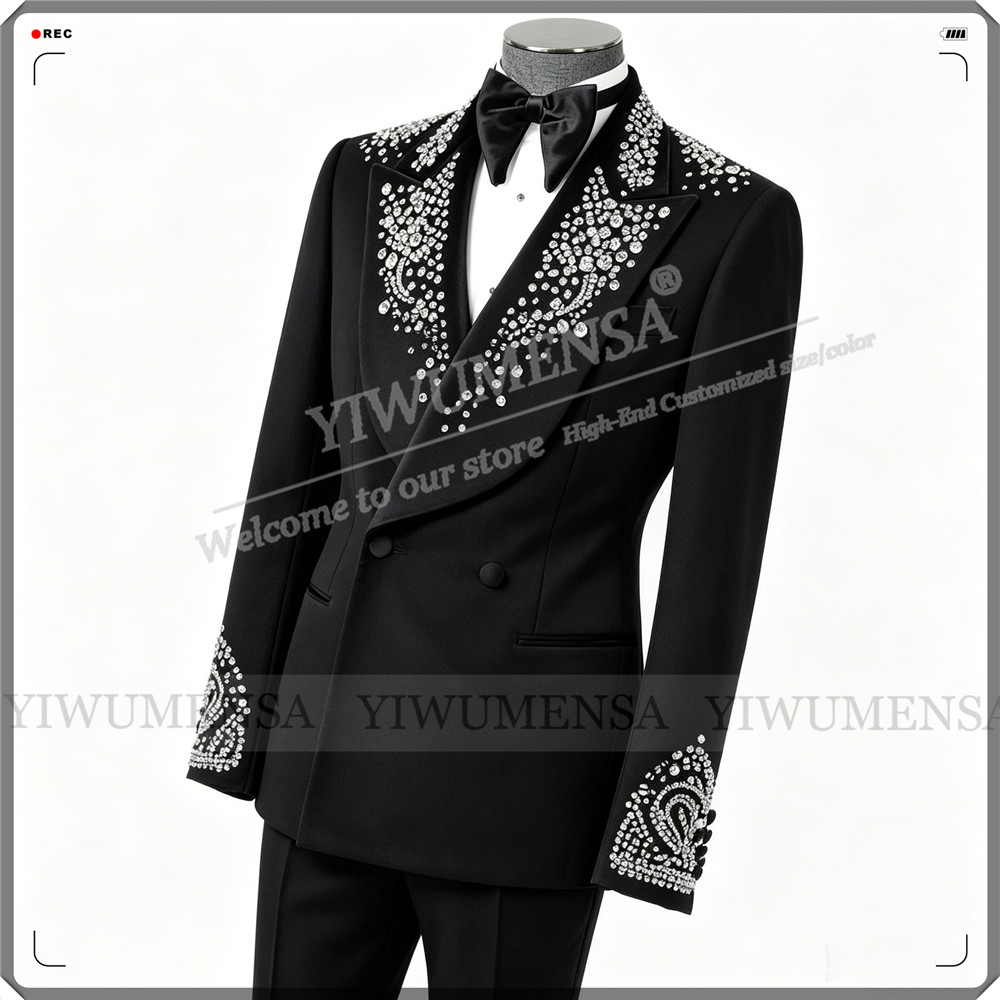 高級結婚式のスーツ男性用ラインストーンビーズジャケットパンツ - Men'S Formal Wear No Suit のレビューと価格