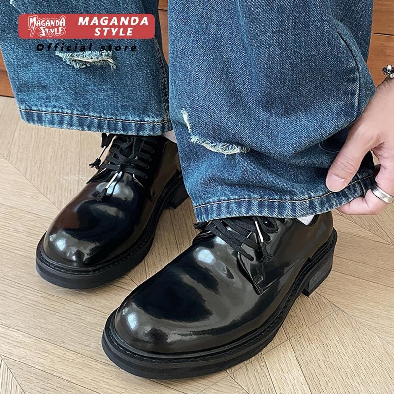 トップレイヤー牛革プリーツレースアップシューズメンズカジュア - Men'S Formal Office Wear Shoes のレビューと価格