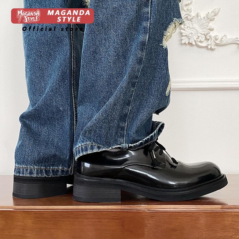 トップレイヤー牛革プリーツレースアップシューズメンズカジュア - Men'S Formal Office Wear Shoes のレビューと価格