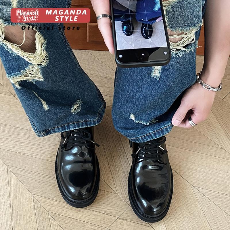 トップレイヤー牛革プリーツレースアップシューズメンズカジュア - Men'S Formal Office Wear Shoes のレビューと価格