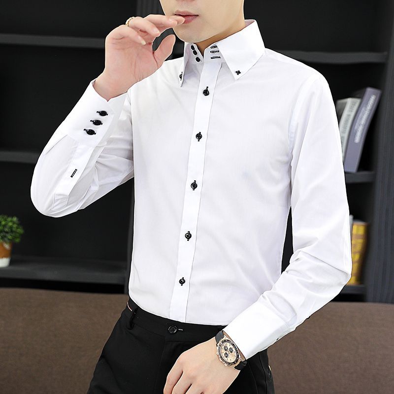 春秋メンズエグゼクティブシャツ韓国フィット、パーマネントプレ - Men Formal Office Wear Shirts のレビューと価格