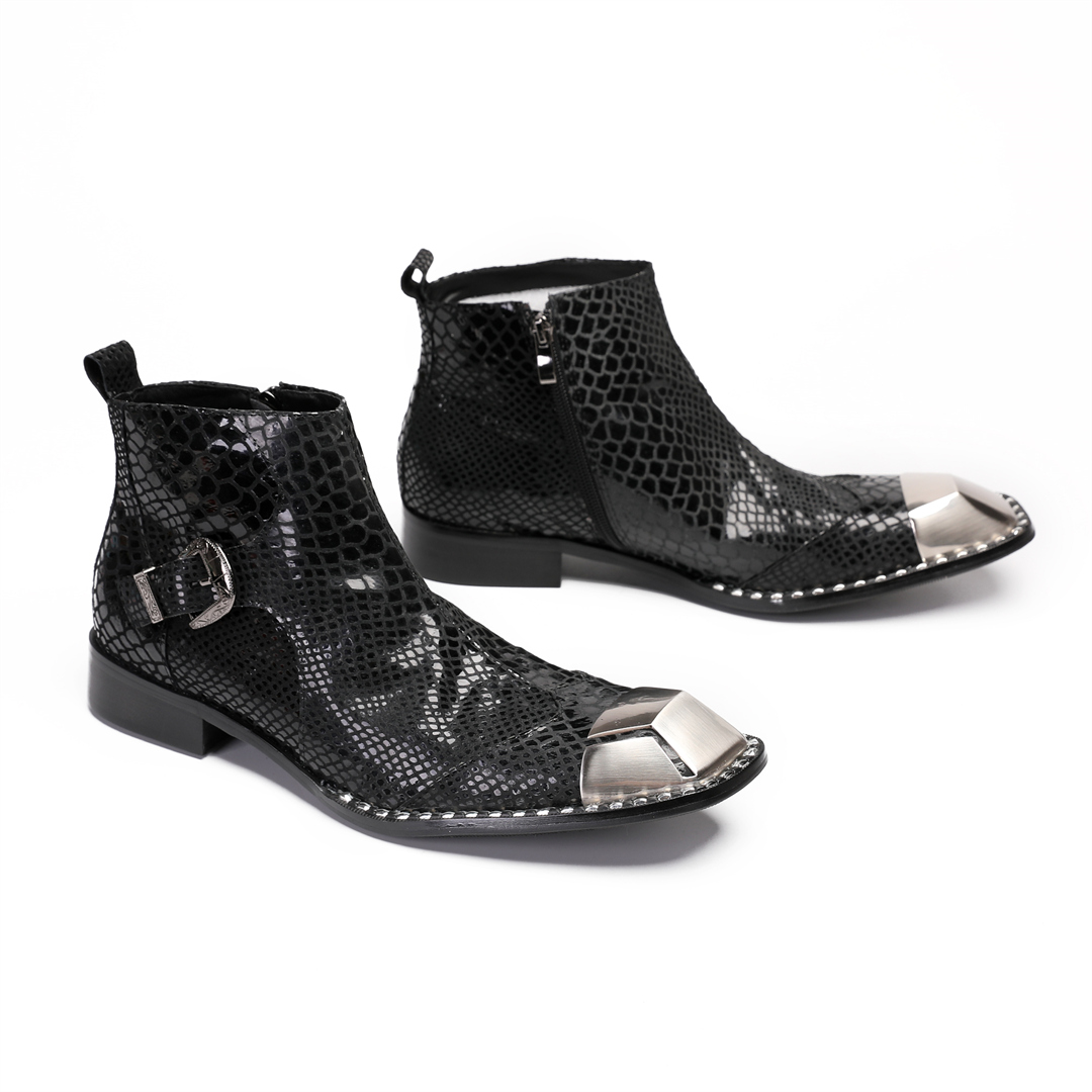 英国黒牛革男性パーティードレスブーツプラスサイズジッパーオー - Mens Formal のレビューと価格