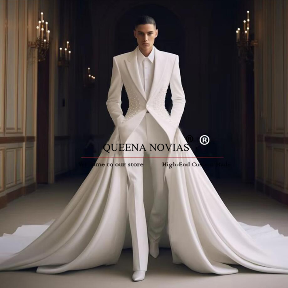 エレガントなパール付きメンズスーツ、可動式ケープ付きロングカ - Men'S Formal Wear No Suit のレビューと価格