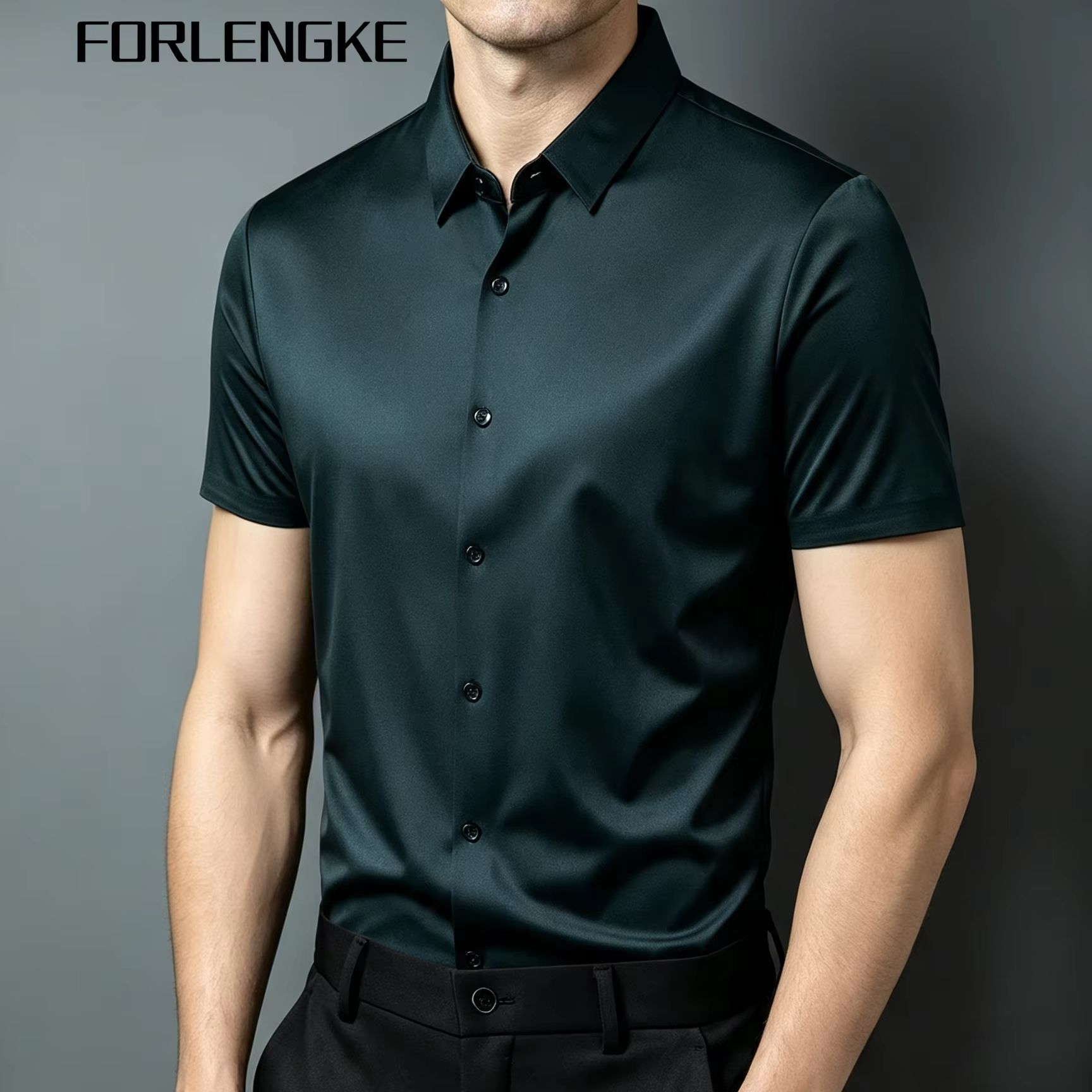 FORLENGKE メンズ ビジネス ソリッド 半袖シャツ、 - Men Formal Office Wear Shirts のレビューと価格
