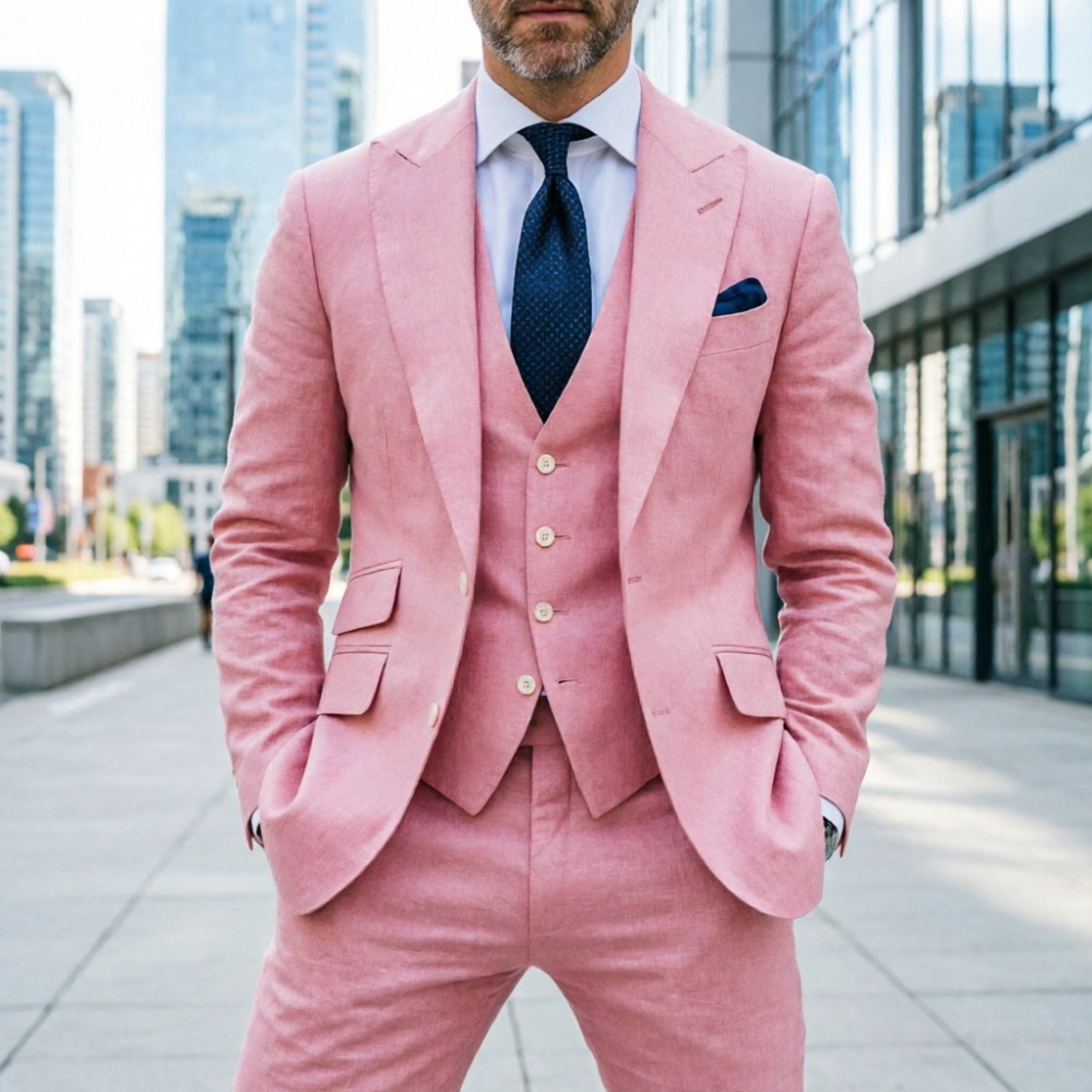 スカイブルーリネンメンズウェディングタキシード3ピースプロム - Men'S Formal Wear No Suit のレビューと価格