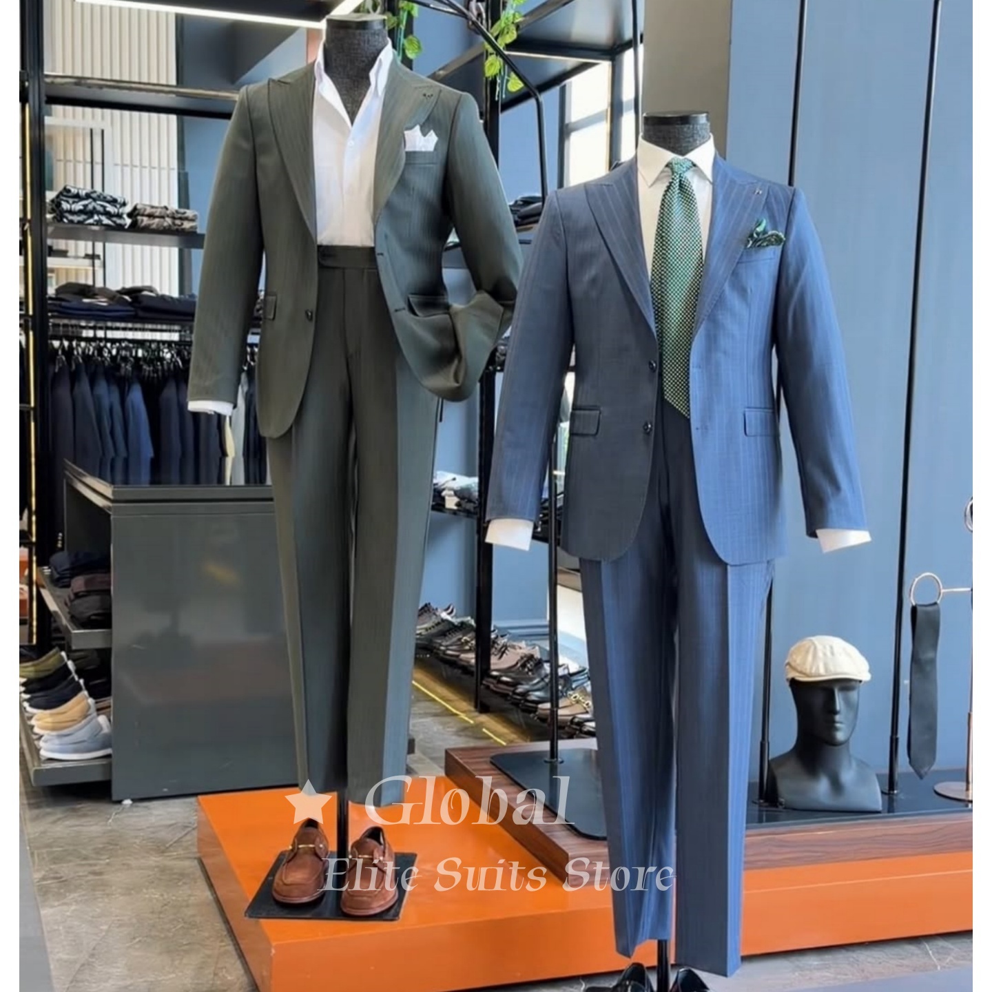 ヴィンテージメンズツーボタンブルーチョークストライプ2ピース - Men'S Vintage Formal Wear のレビューと価格