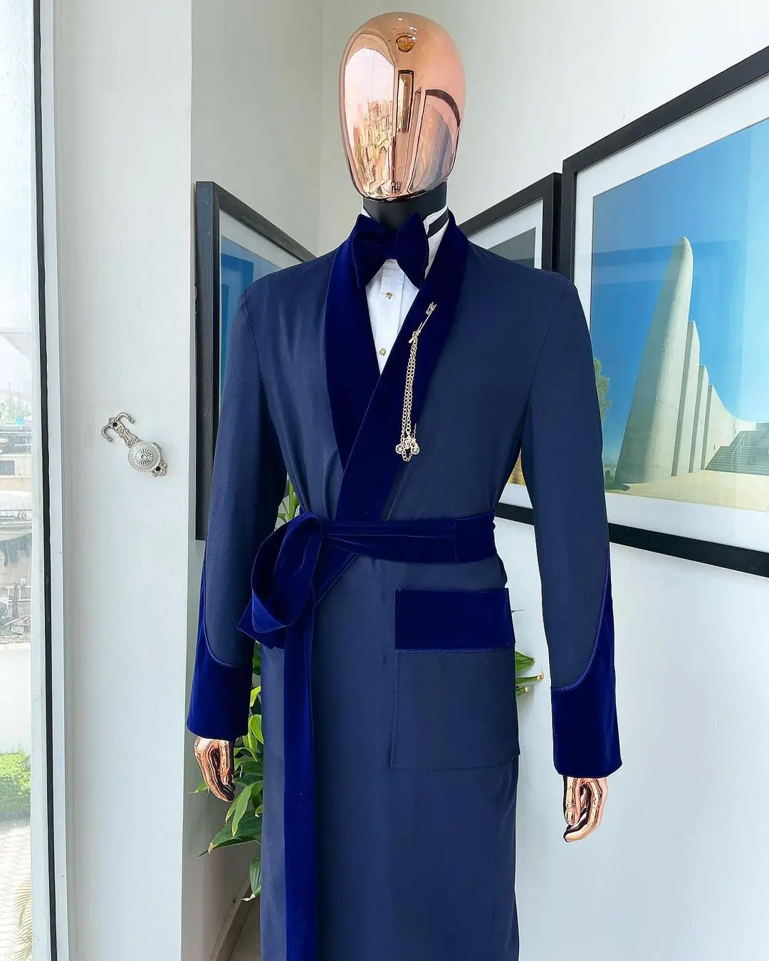 メンズテーラーメイドロイヤルブルースーツ、ベルト付きロングジ - Men'S Formal Wear Belt のレビューと価格
