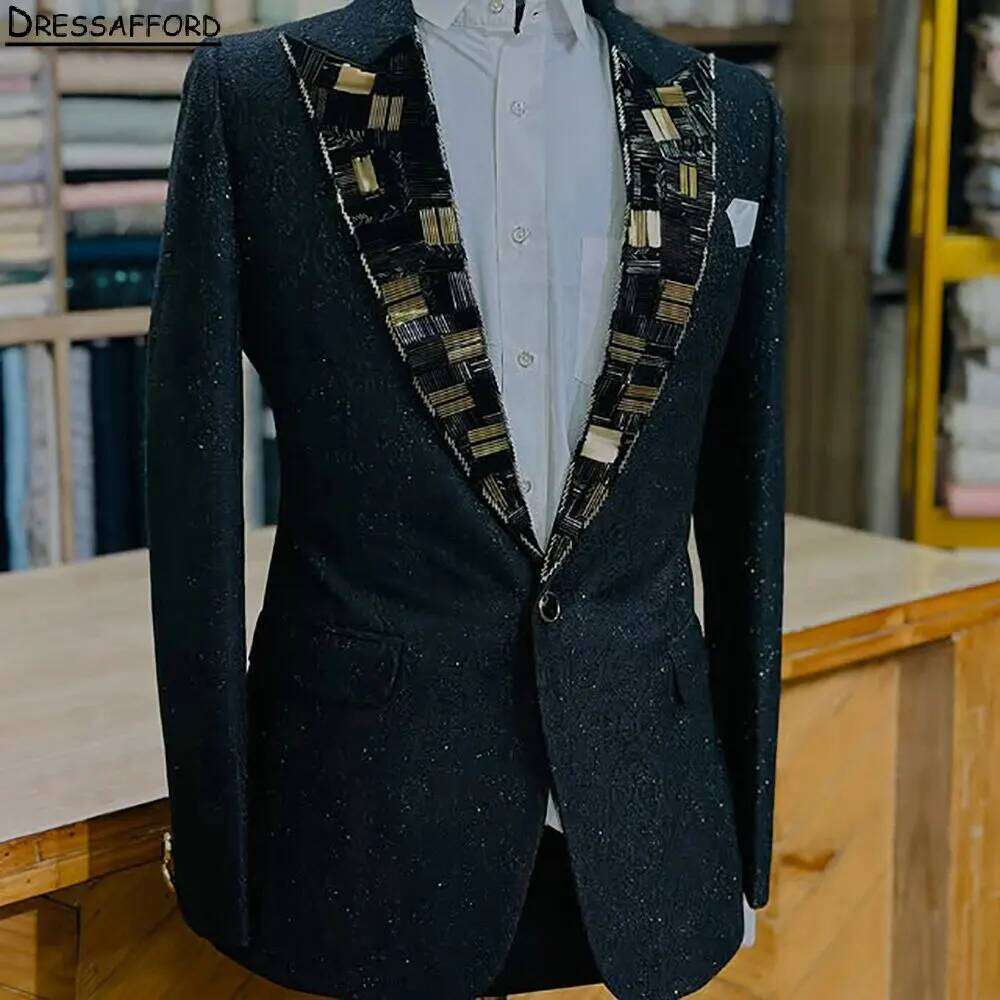 黒人男性用ビジネスグリッタークリスタルビーズ装飾フォーマルオ - Men'S Formal Wear No Suit のレビューと価格