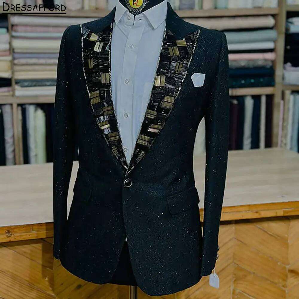 黒人男性用ビジネスグリッタークリスタルビーズ装飾フォーマルオ - Men'S Formal Wear No Suit のレビューと価格